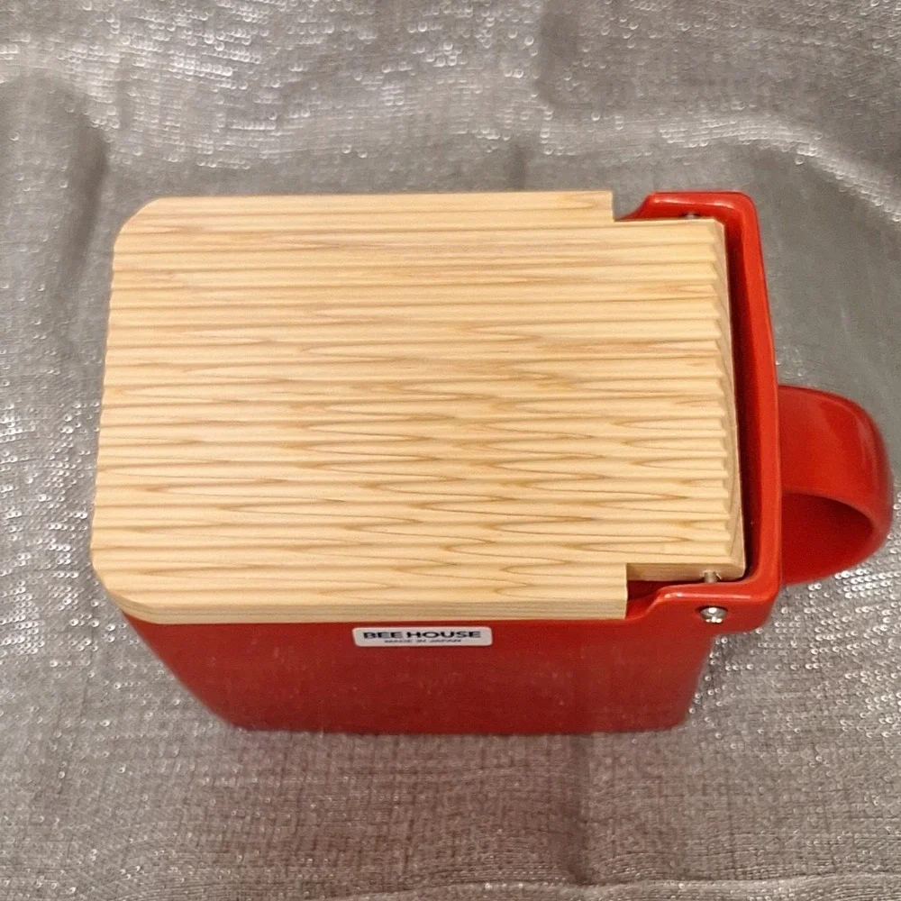 Zero Japan Red Ceramic Salt Box Cellar Wood Hinoki Lid Handle Kitchen Canister